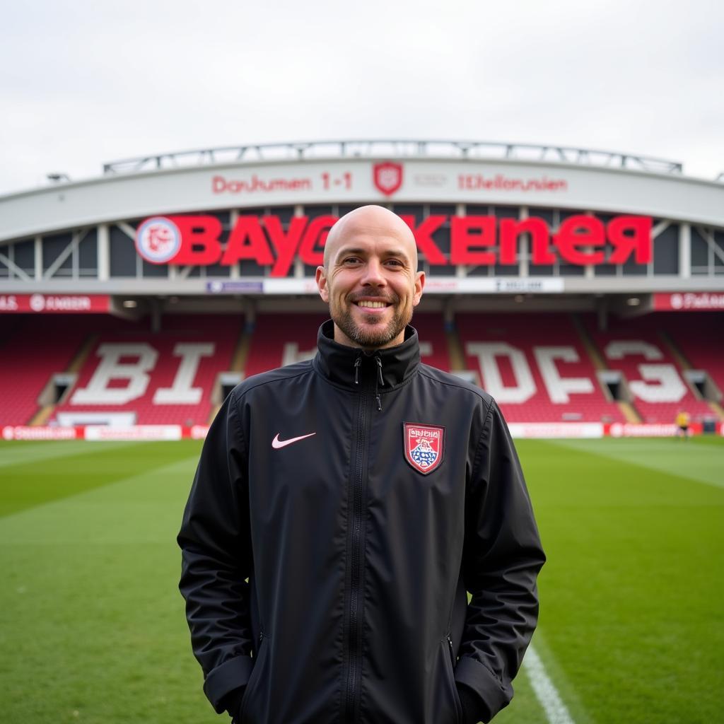 Anwalt Witzki vor dem Stadion des Bayer 04 Leverkusen