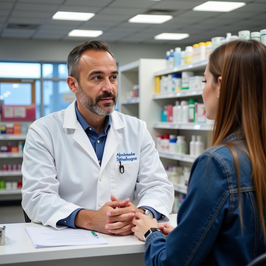 Ein Apotheker berät eine Kundin in der Apotheke Leverkusen Kaufland