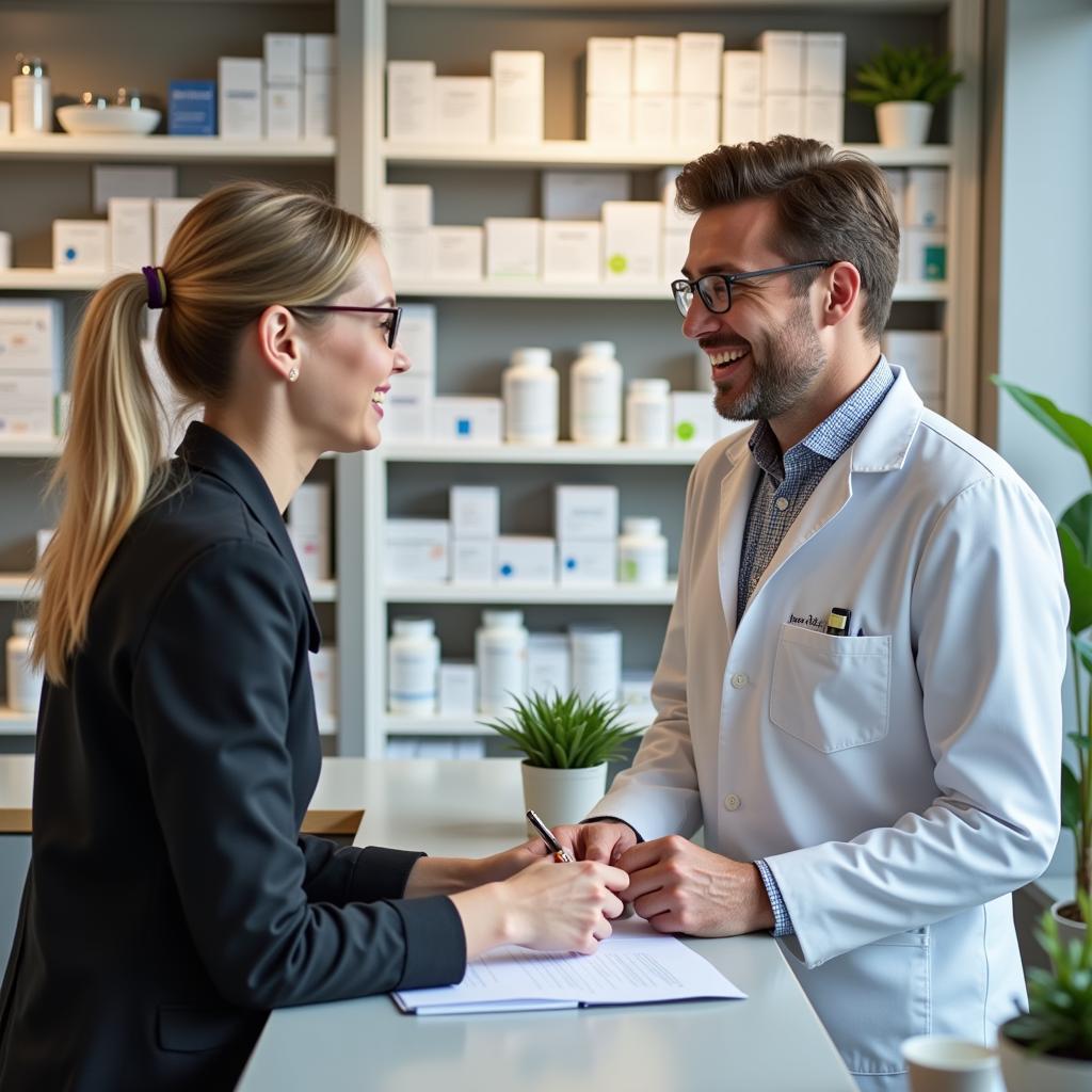 Apotheker berät Kunden im Notdienst