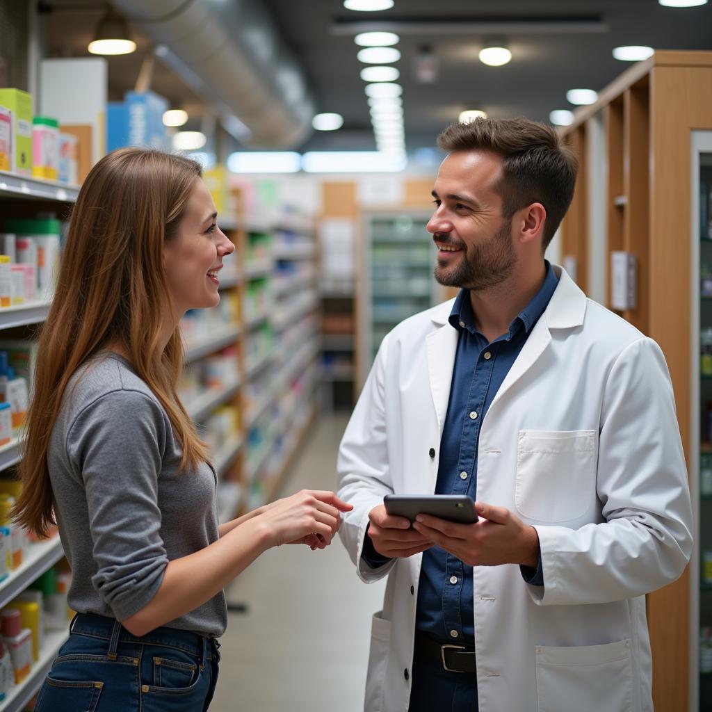 Apothekerin berät Kunden in Leverkusen