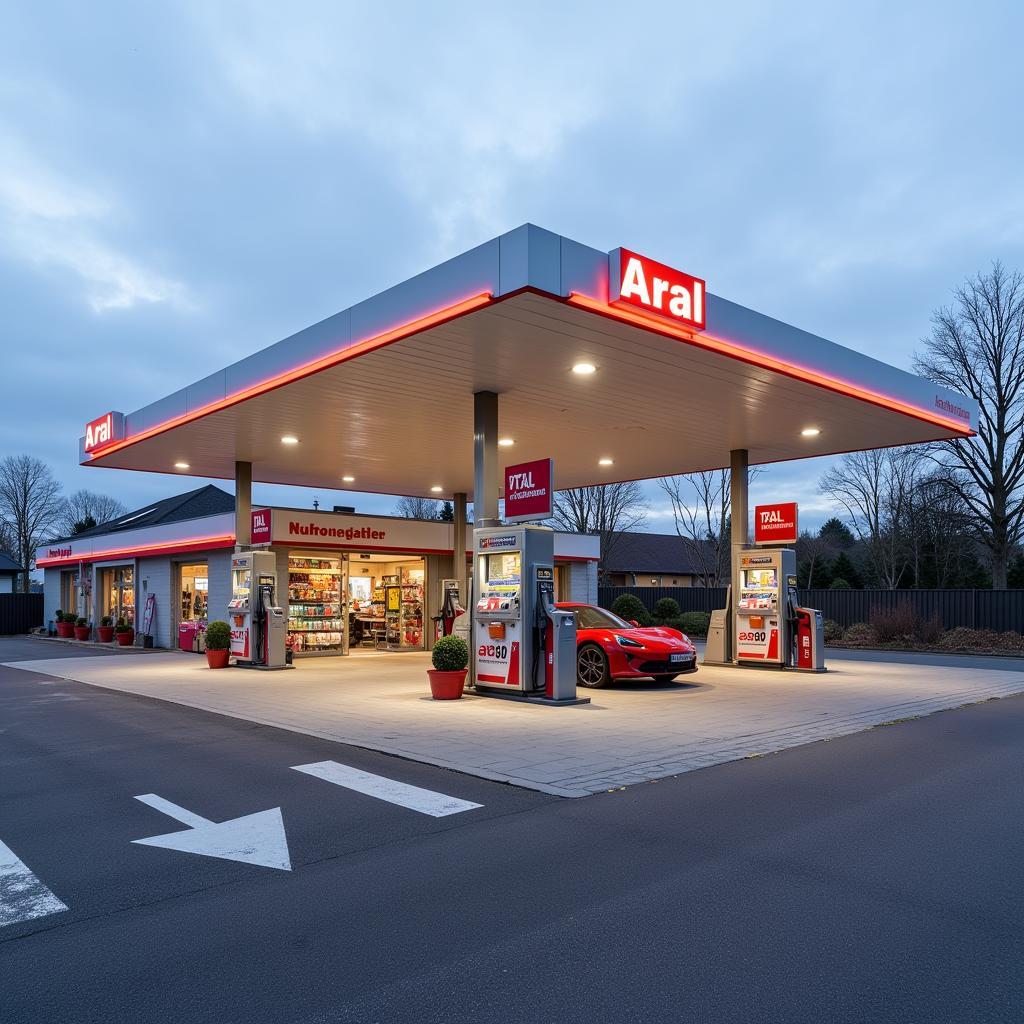 Moderne Aral Tankstelle an der Bonner Straße in Leverkusen mit Shop und Waschanlage