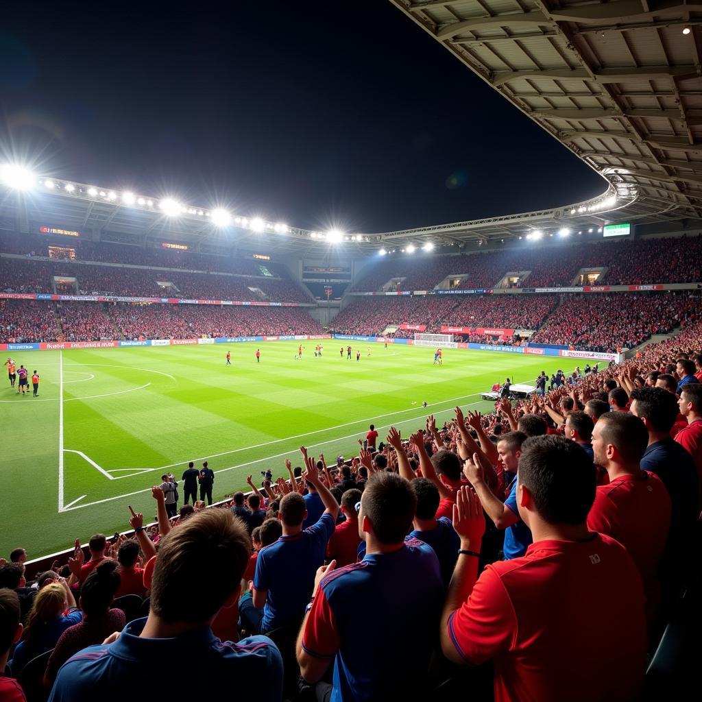 Auswärtsfans der Arminia Bielefeld unterstützen ihre Mannschaft in Leverkusen