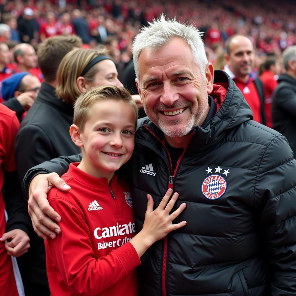 Arno Schlitt mit Fans in der BayArena