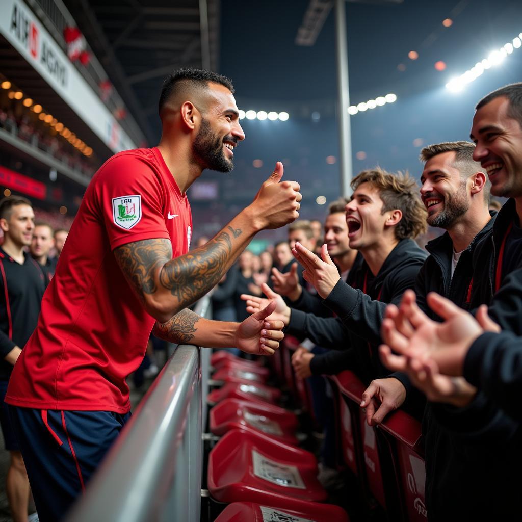 Arturo Vidal lässt sich von den Leverkusener Fans feiern