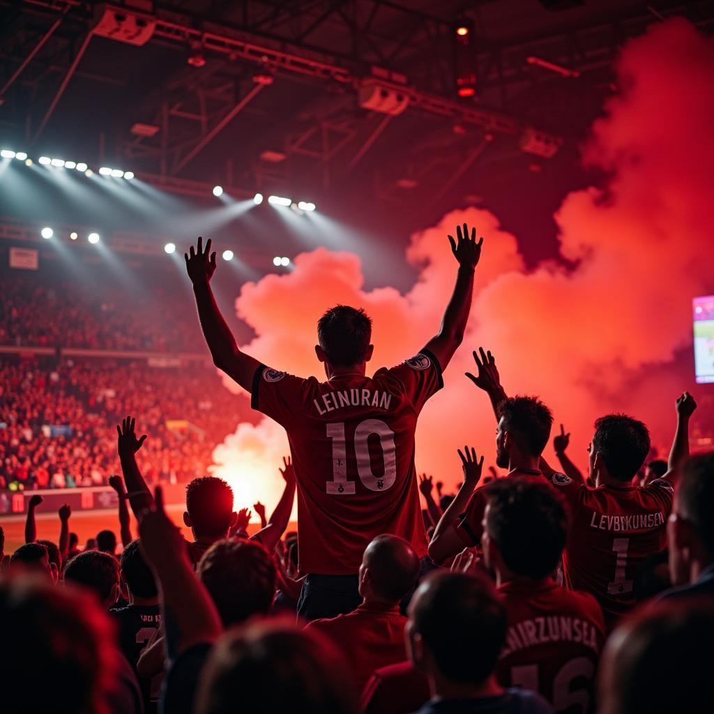 Die Fans von Bayer Leverkusen unterstützen ihre Mannschaft im Rückspiel gegen AS Rom