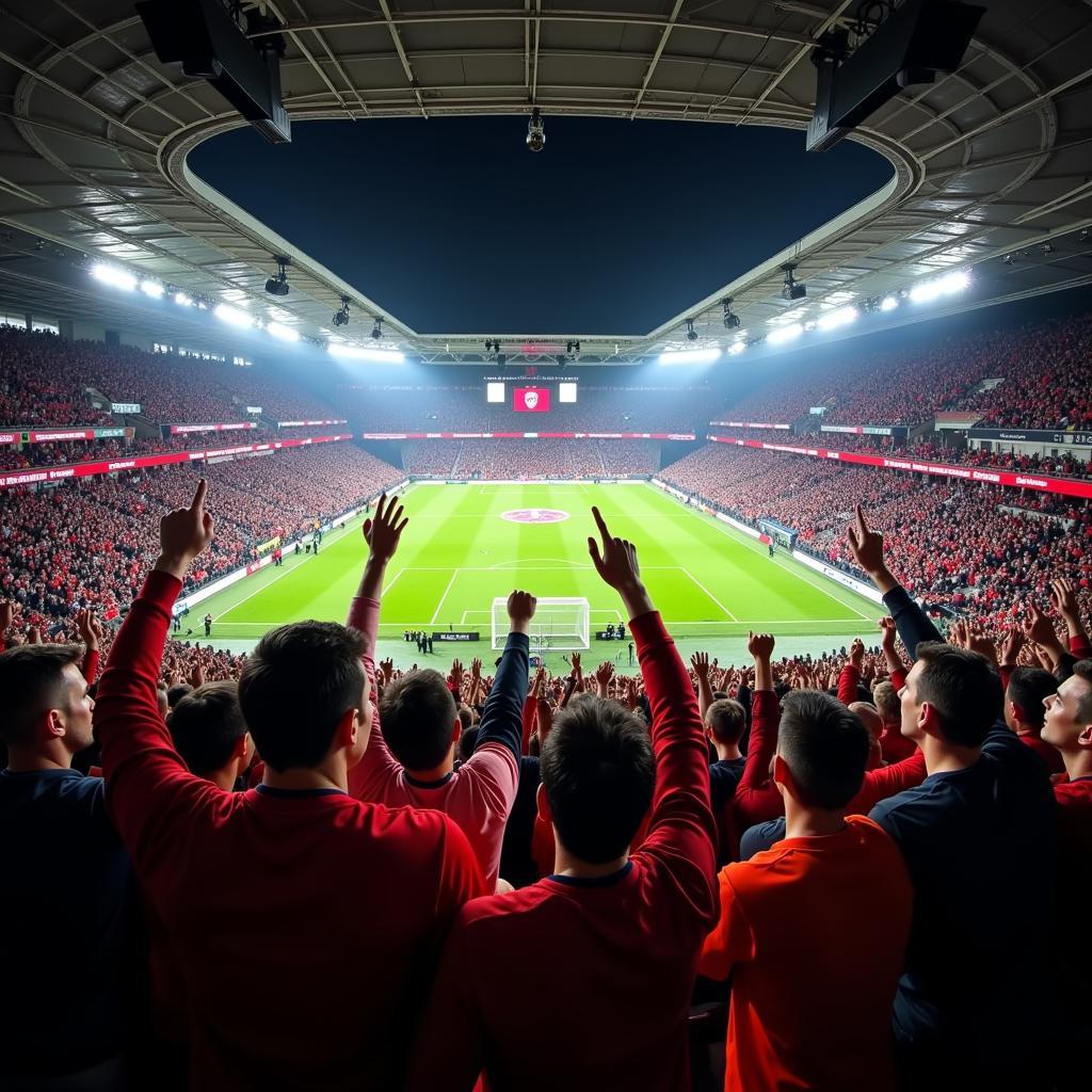 Jubelnde Fans im Stadion Atalanta Leverkusen