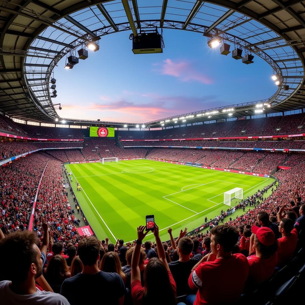 Das Mercedes-Benz Stadium in Atlanta ist voll mit jubelnden Fans während eines Spiels von Atlanta United