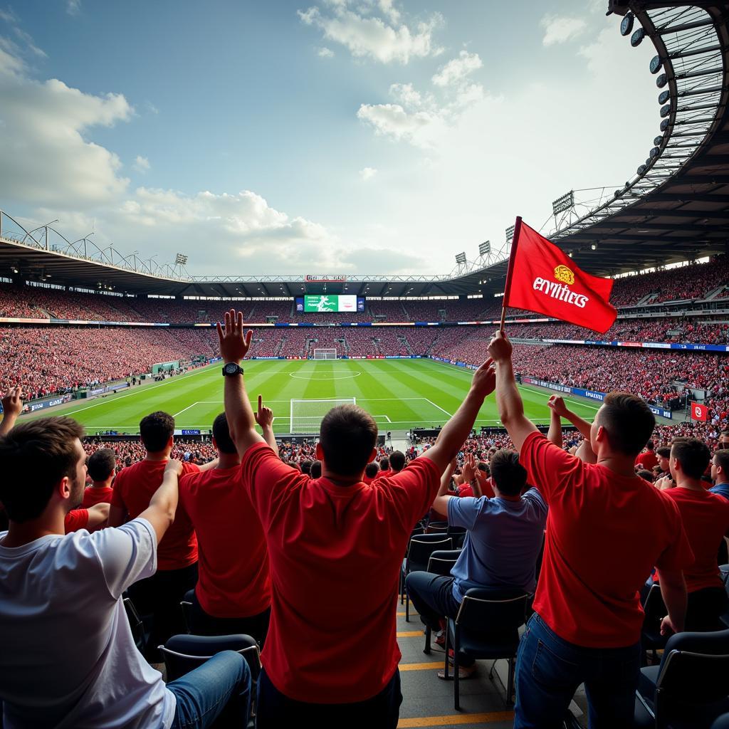 Fans von Atletico Madrid und Bayern Leverkusen im Stadion