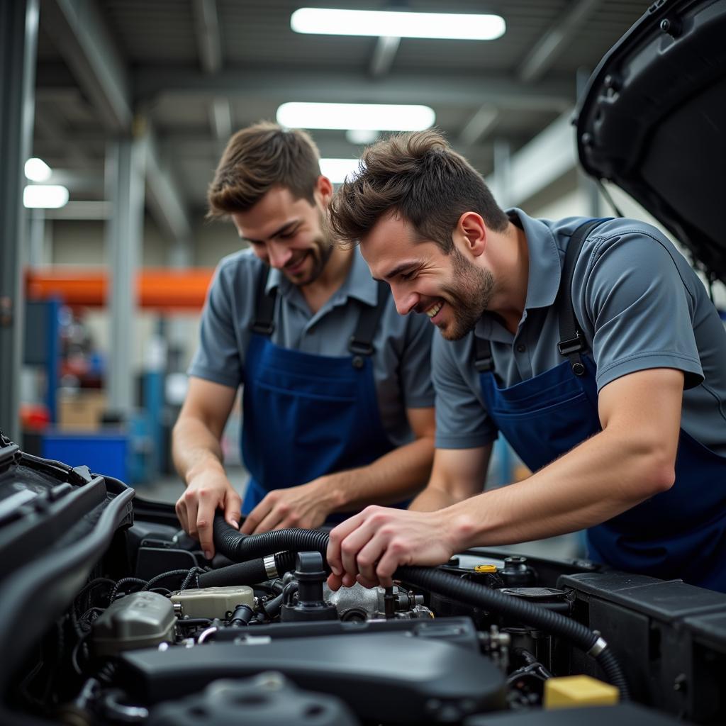 Professionelles Mechaniker-Team bei der Arbeit