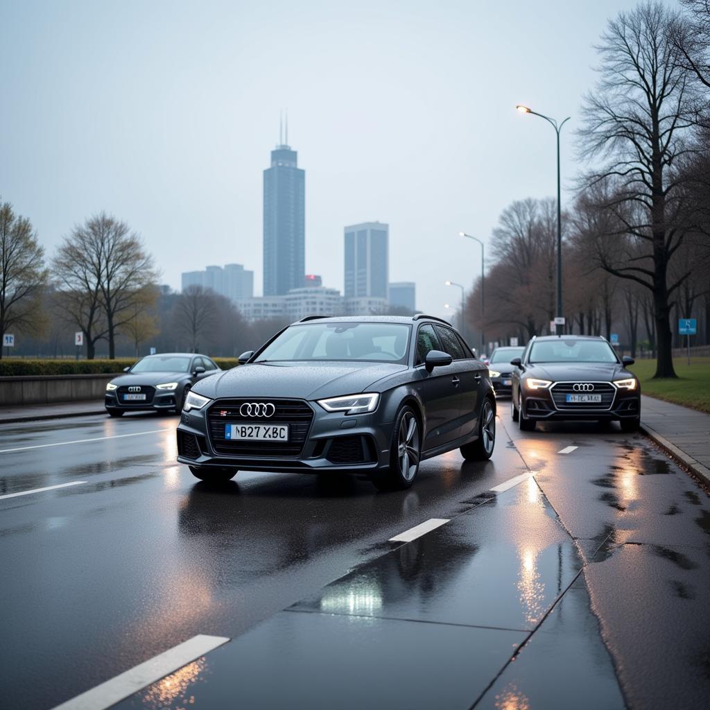 Verschiedene Audi Modelle bei Regen in Leverkusen