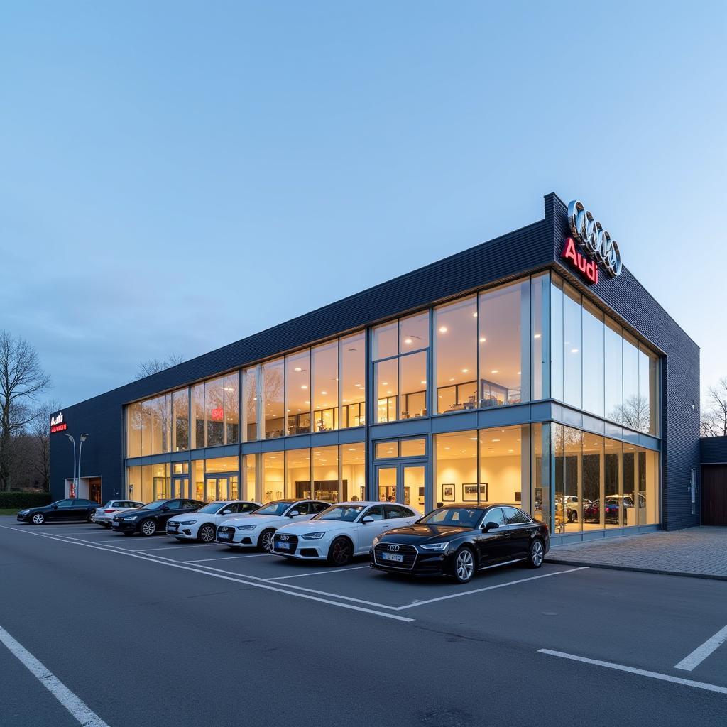 Moderne Fassade des Audi Zentrums Leverkusen Lahaye