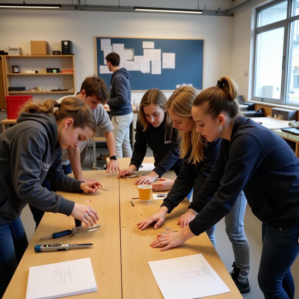 Schüler arbeiten in der Werkstatt der Aufbaurealschule Leverkusen an einem Projekt.