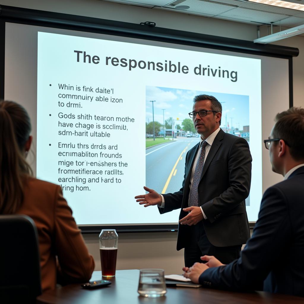 Fahrlehrer erklärt Verkehrsregeln beim Aufbauseminar