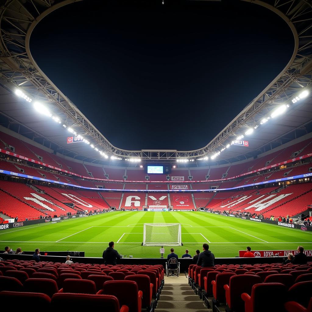 Die BayArena erstrahlt in den Farben von Bayer Leverkusen vor dem Spiel gegen Bochum.