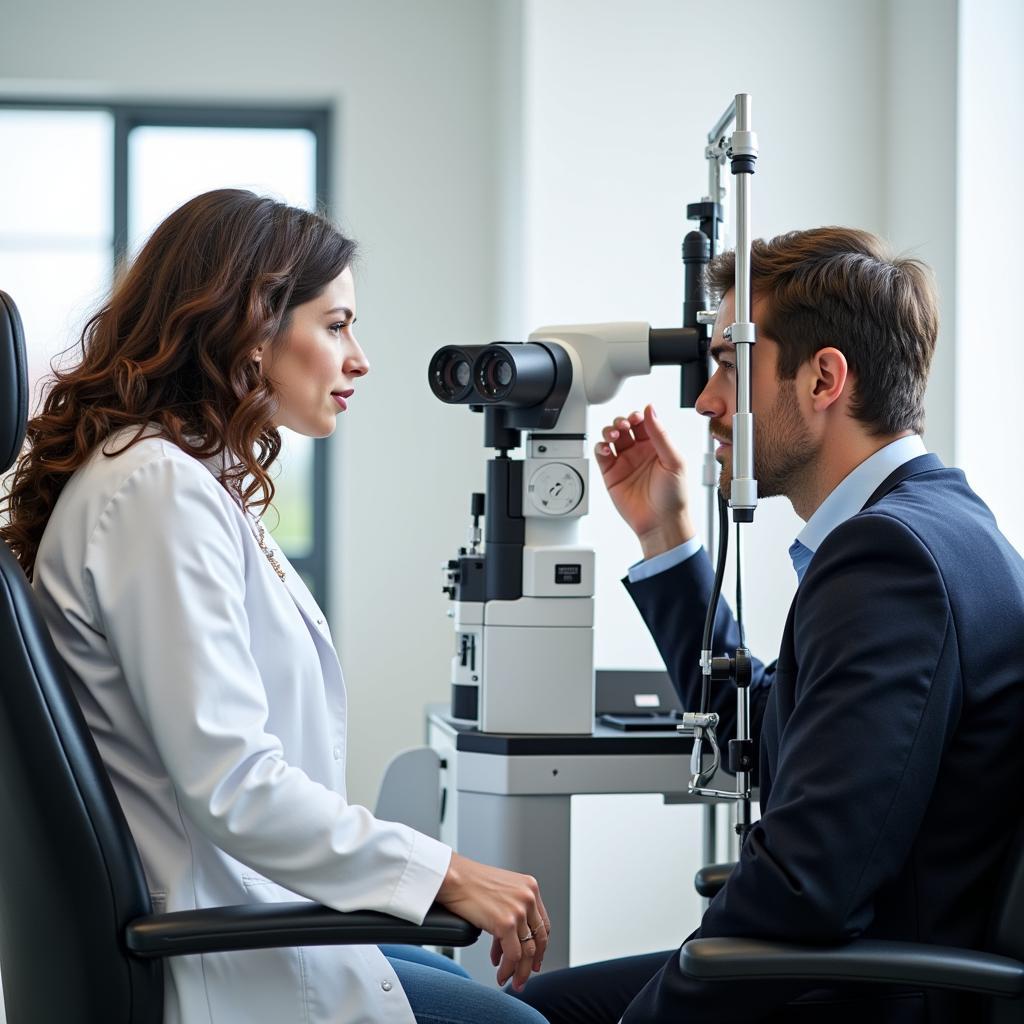 Augenklinik Notfall Leverkusen: Ein Arzt untersucht das Auge eines Patienten in der Augenklinik Leverkusen.