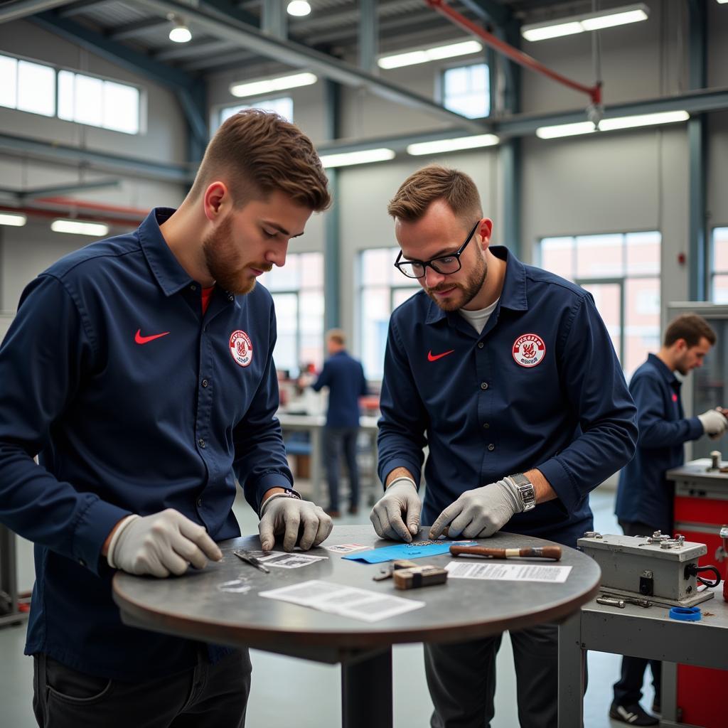 Auszubildende in der Werkstatt von Bayer 04 Leverkusen