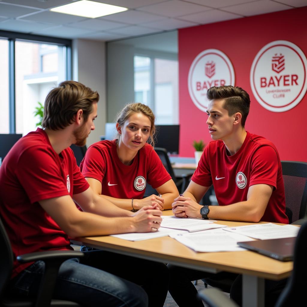 Junge Menschen im Büro bei Bayer Leverkusen