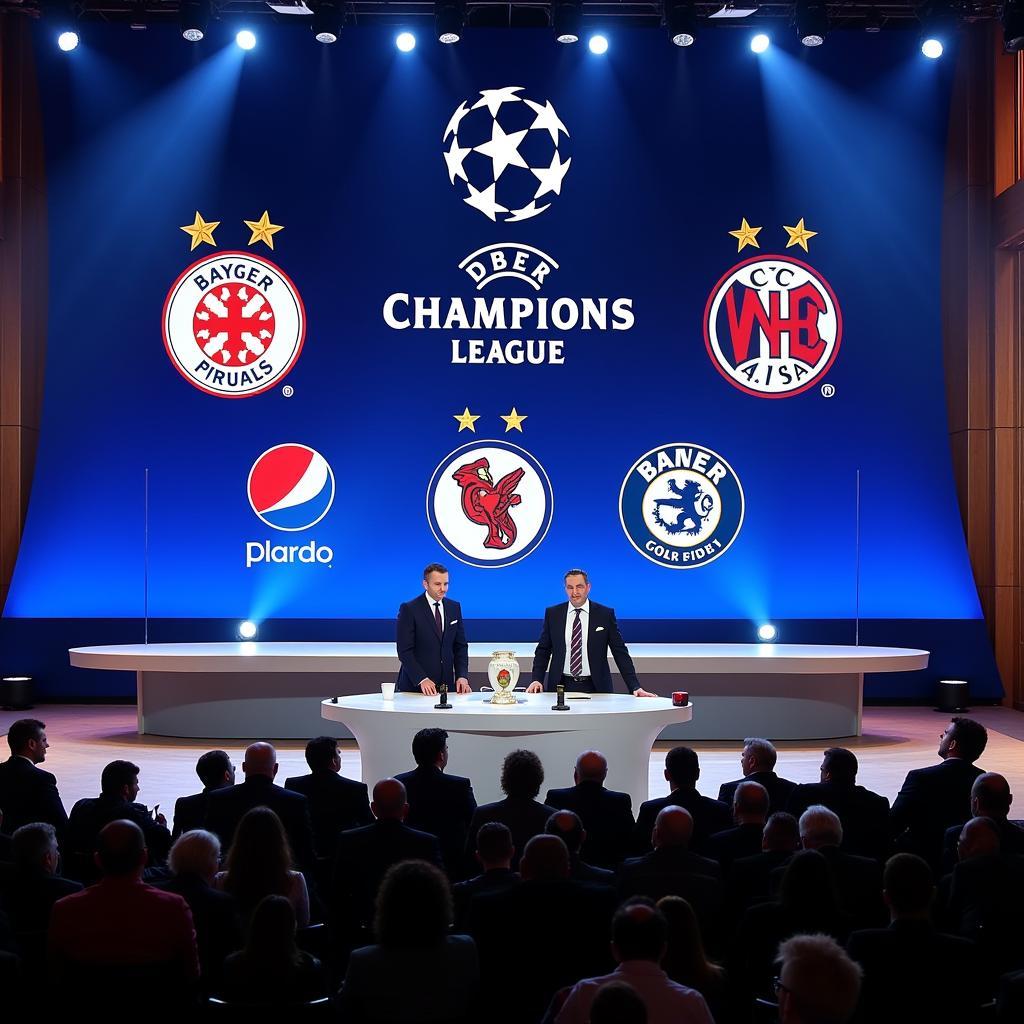 Auslosung der Champions League mit Bayer Leverkusen Logo