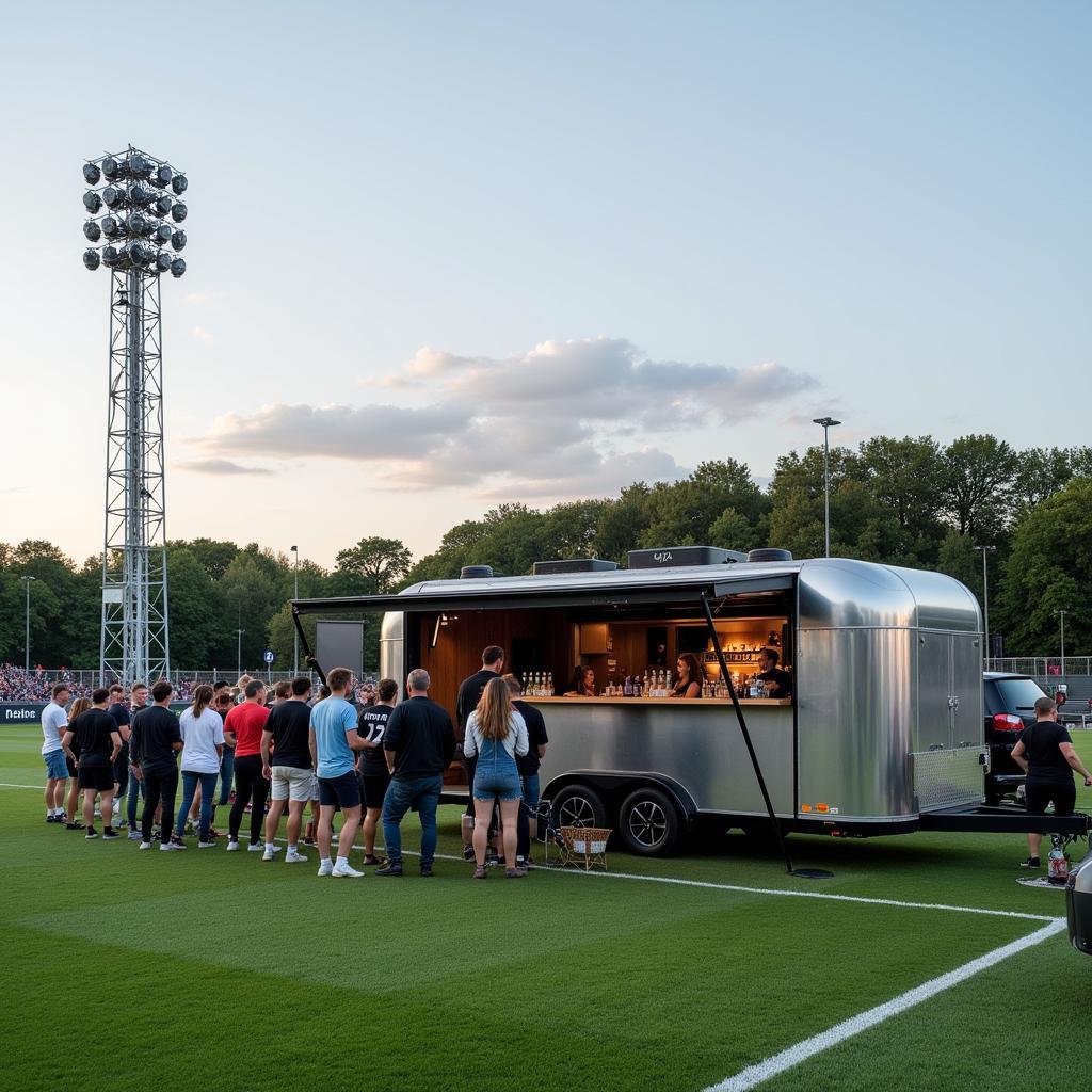 Mobiler Ausschankwagen bei einem Fußballfest in Leverkusen