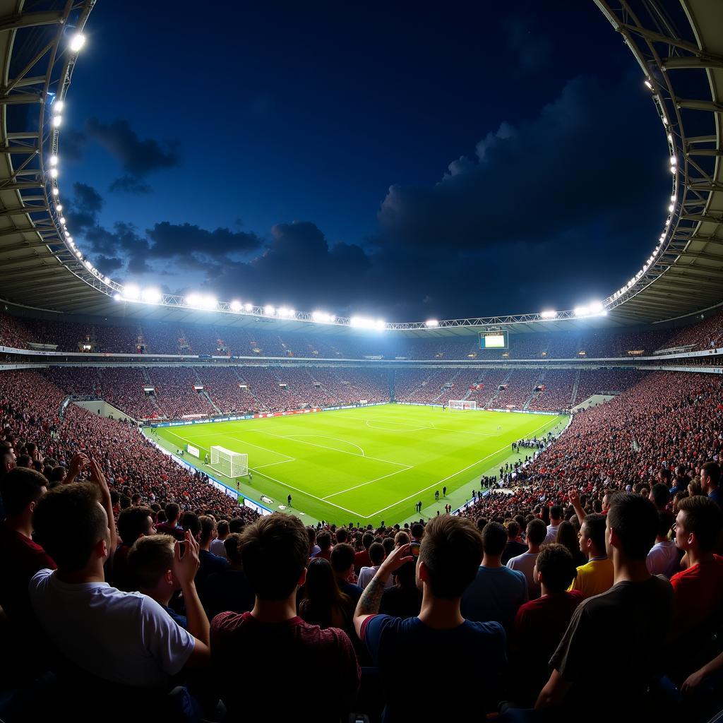 Die BayArena erstrahlt im Flutlicht