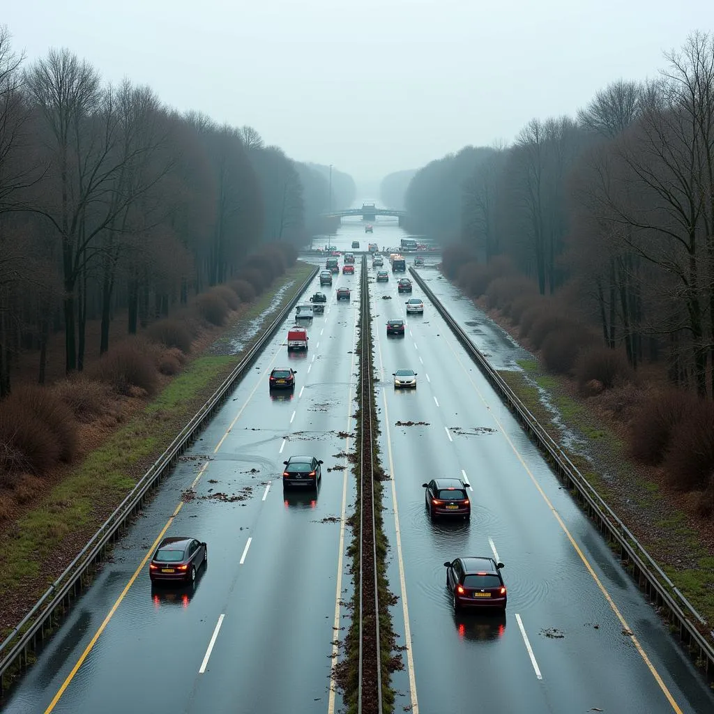 Überschwemmte Autobahn Leverkusen