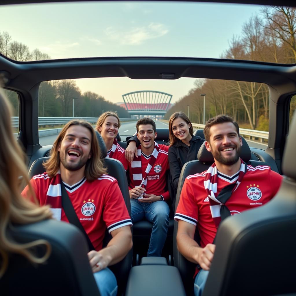 Fans auf der Autobahn Richtung Leverkusen