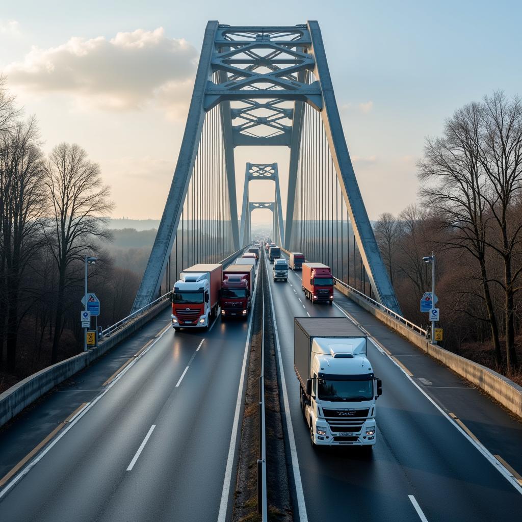 LKW-Verkehr auf der Autobahnbrücke Leverkusen