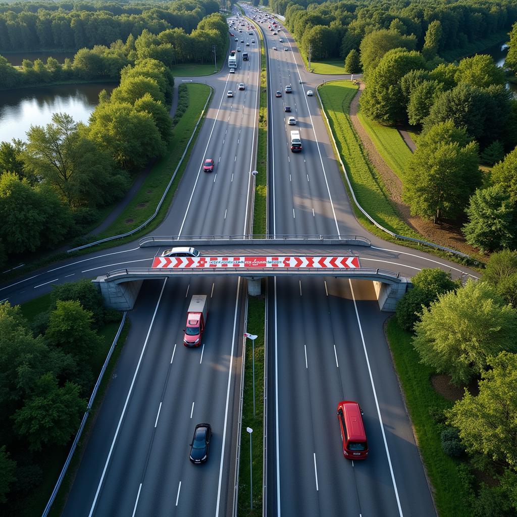 Luftbild der gesperrten Autobahnbrücke Leverkusen