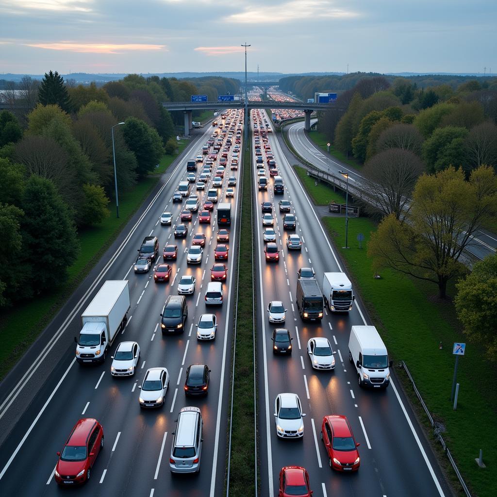 Stau am Autobahnkreuz Leverkusen