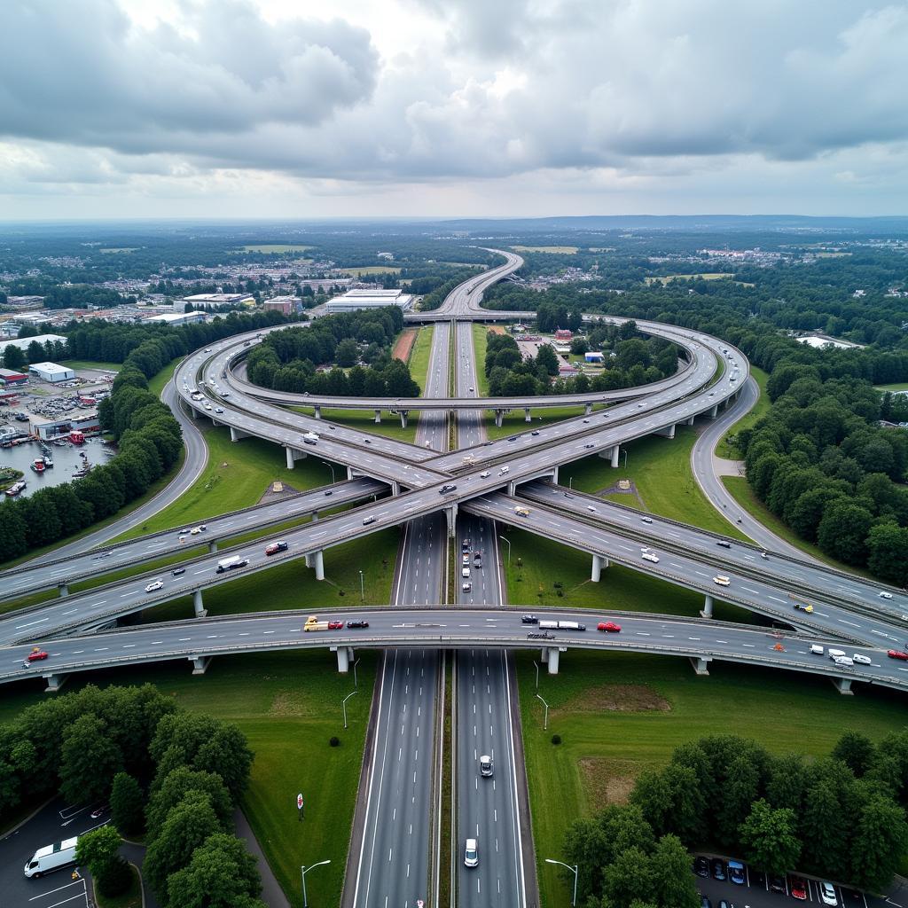 Autobahnkreuz Leverkusen West aus der Luft