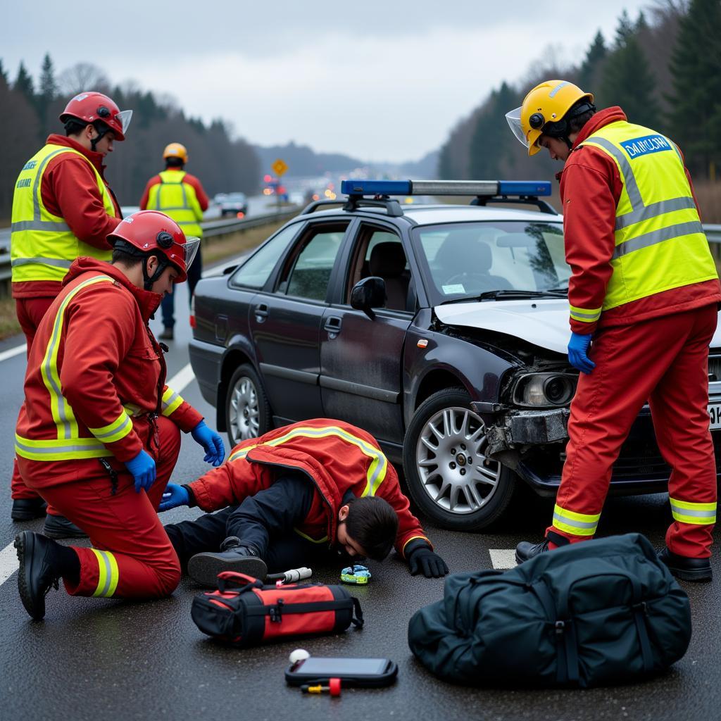 Ersthelfer leisten Erste Hilfe am Unfallort