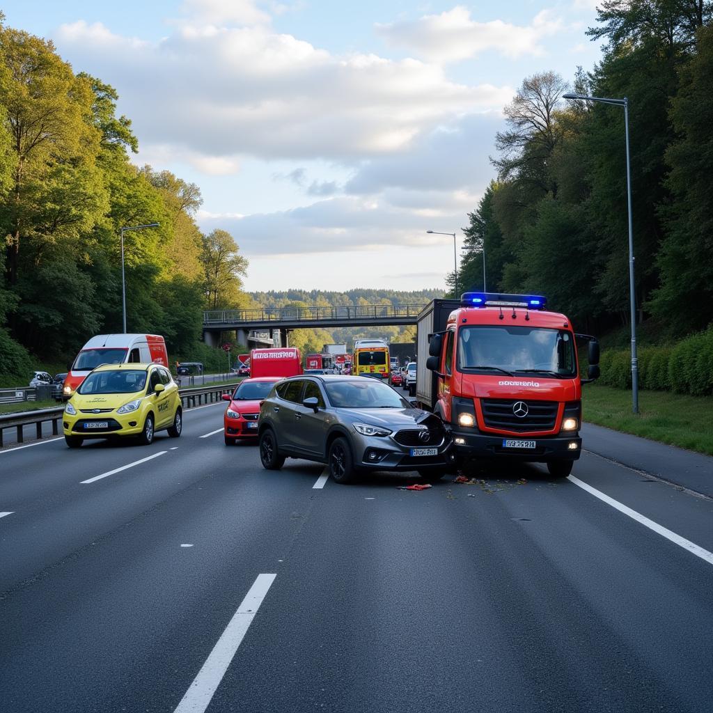 Unfallstelle auf der Autobahn bei Leverkusen