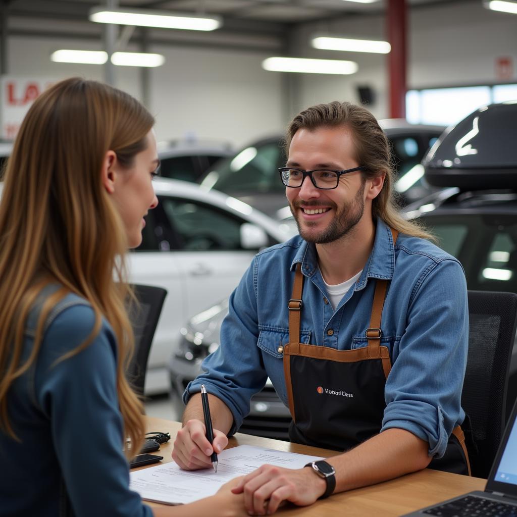 Kundengespräch in der Autobox Leverkusen