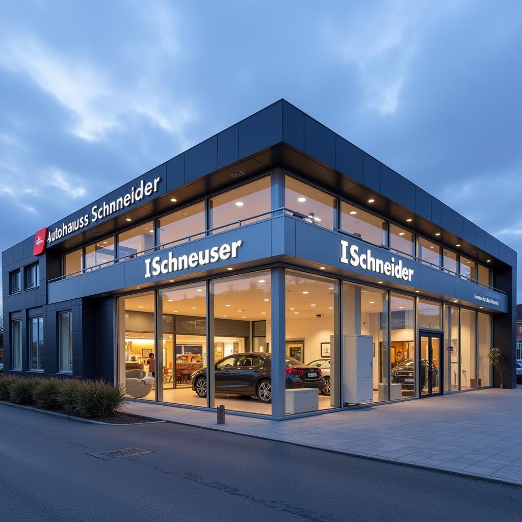 Moderne Fassade des Autohaus Schneider in Leverkusen