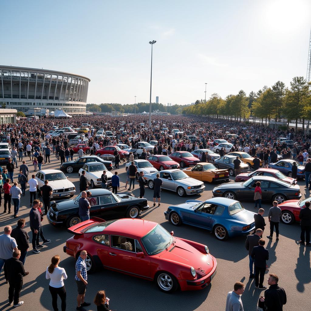 Autotreff vor der BayArena in Leverkusen