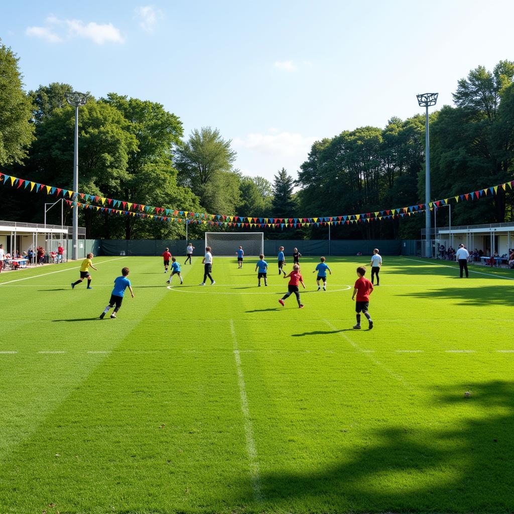 Kinder feiern Geburtstag auf dem Fußballplatz