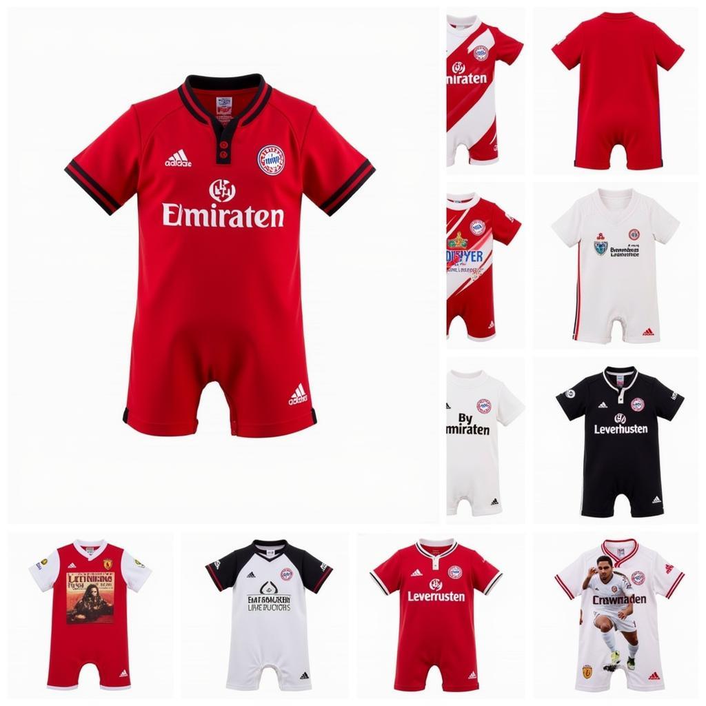 Verschiedene Designs des Bayer Leverkusen Baby Stramplers