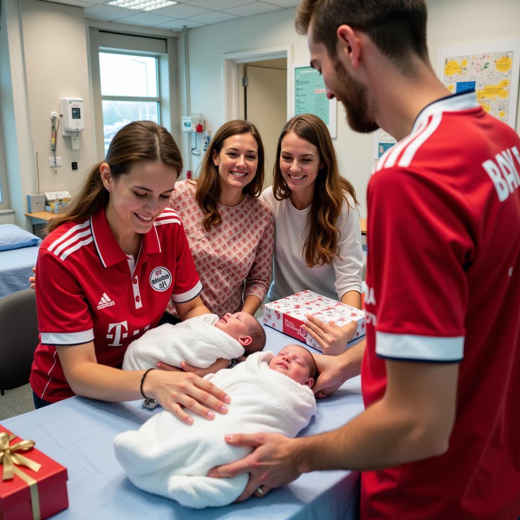 Bayer 04 Leverkusen übergibt Geschenke an die Neugeborenen im Klinikum Leverkusen