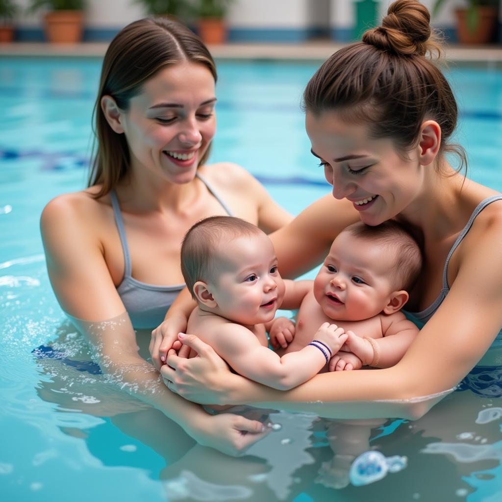 Eltern mit Babys beim Babyschwimmen