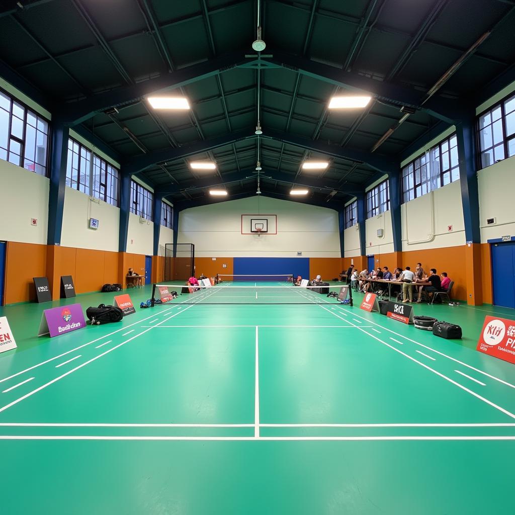 Panoramablick auf die Badmintonhalle Morsbroich