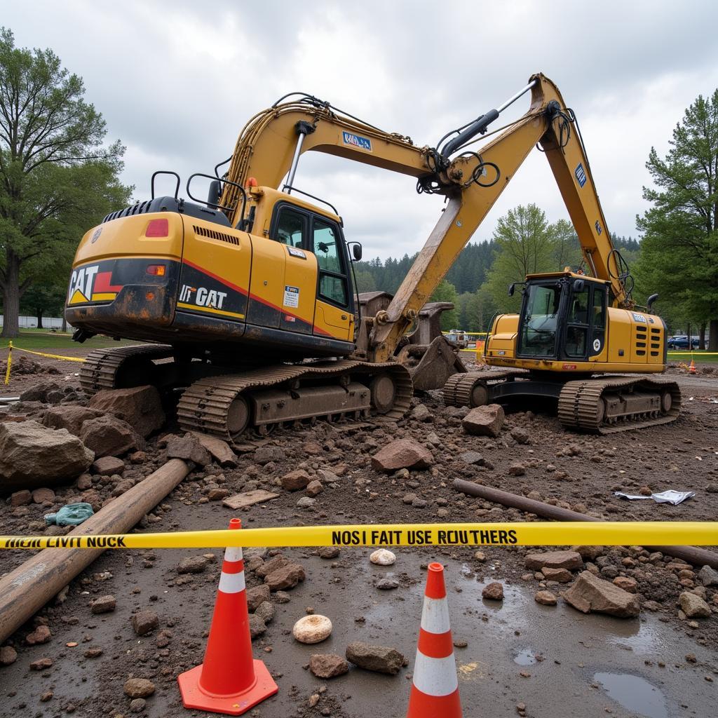 Bagger Unfall auf einer Baustelle