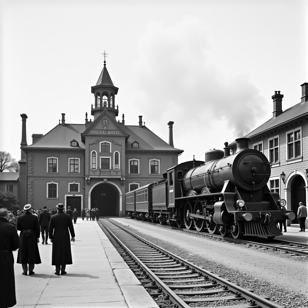 Historische Aufnahme des Bahnhofs Mitte Leverkusen