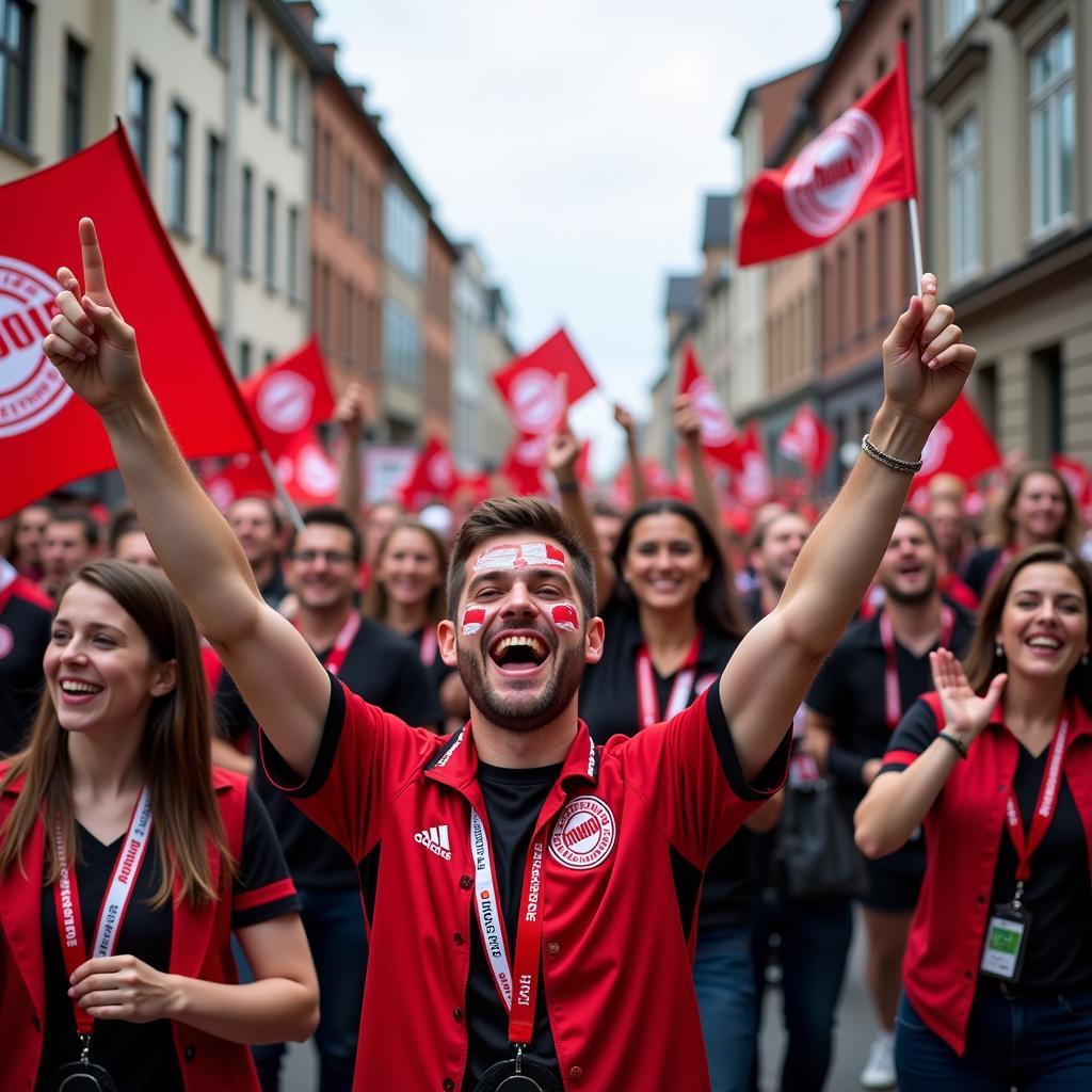 Fans auf der Bahnhofstraße Leverkusen