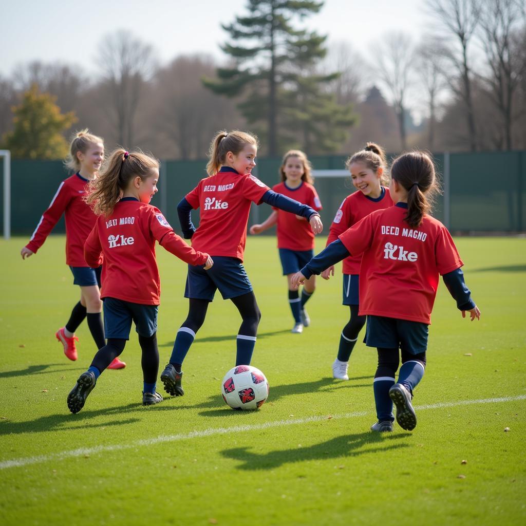 Kinder spielen Fußball in der Ballschule Bayer Leverkusen