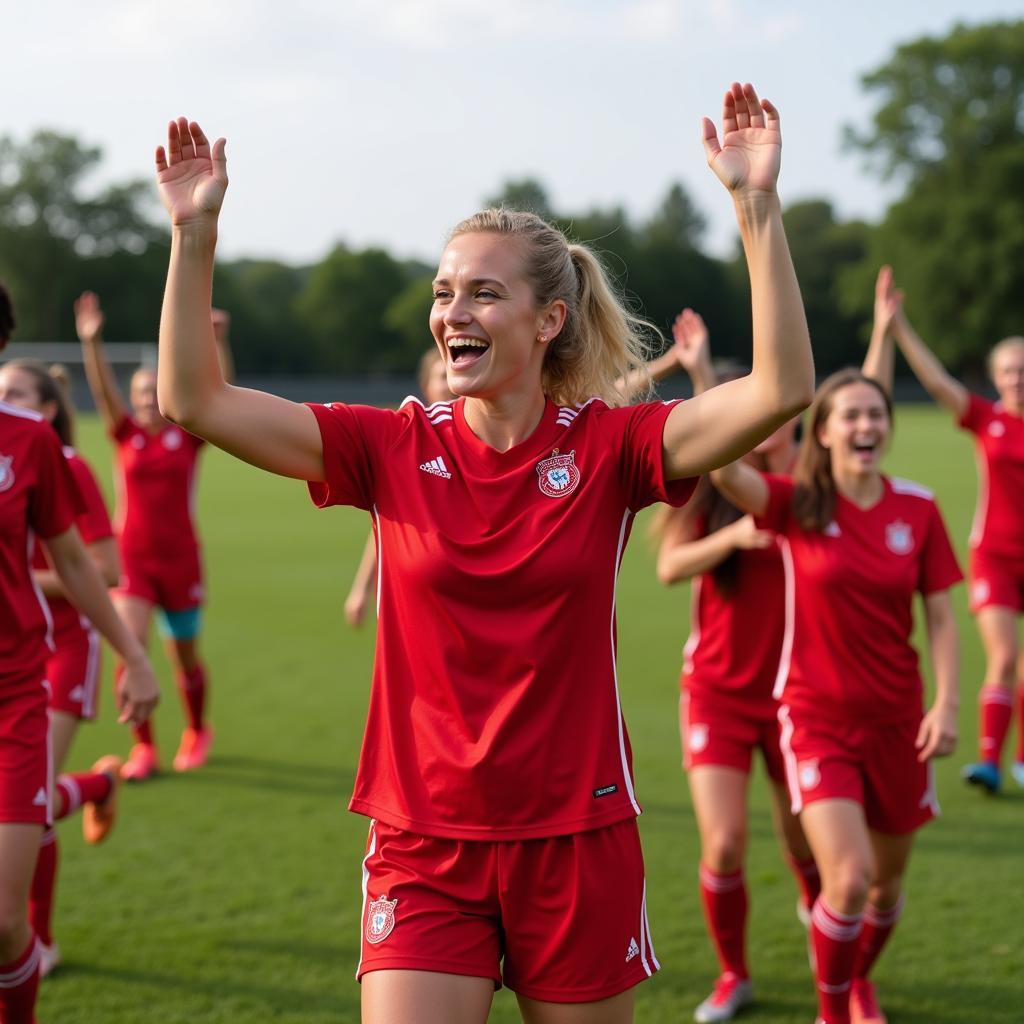 Barbara Wehr feiert einen Torerfolg mit ihren Teamkolleginnen