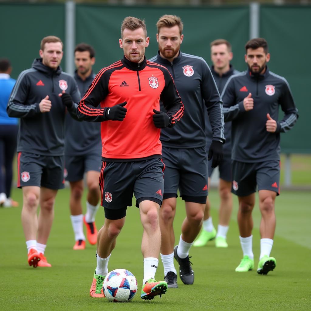 Bartholomäus Smela trainiert mit der Mannschaft von Bayer Leverkusen.