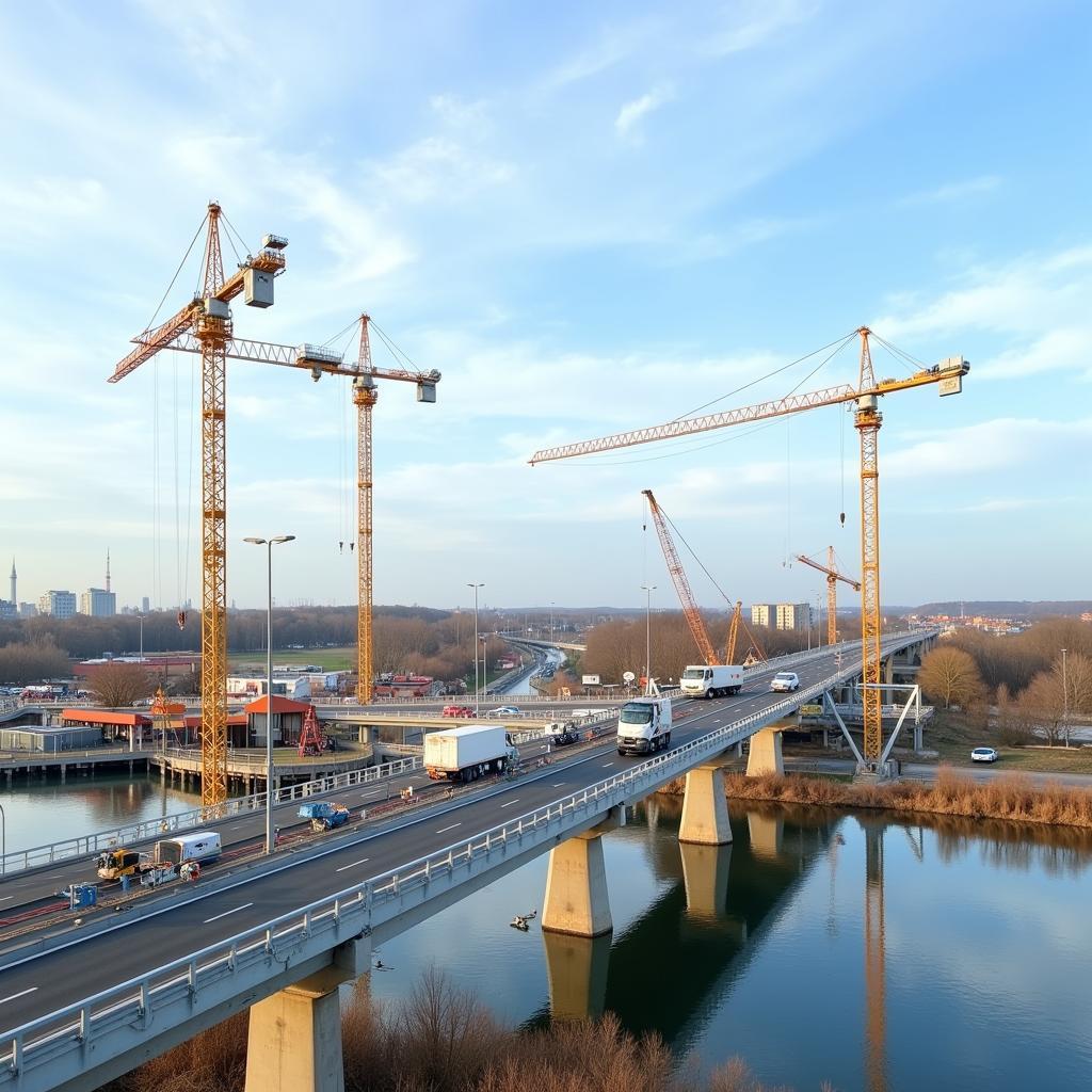 Bauarbeiten an der Leverkusener Autobahnbrücke