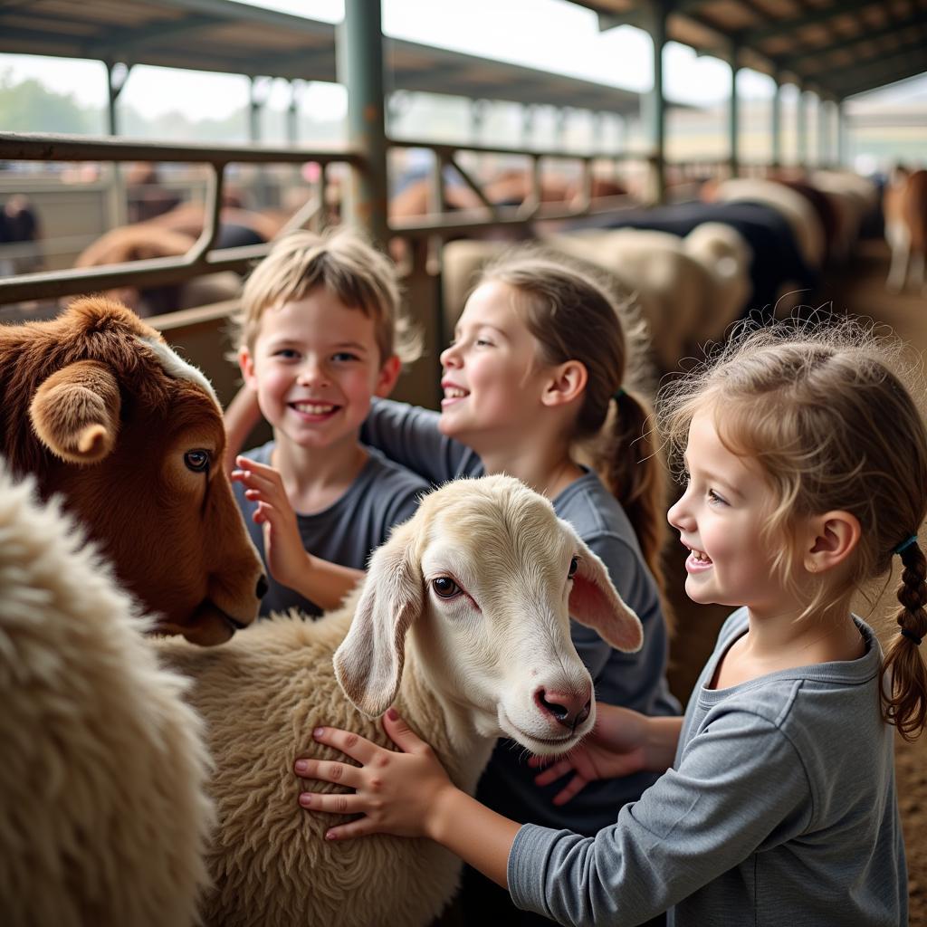 Kinder streicheln die Tiere auf dem Bauernhof