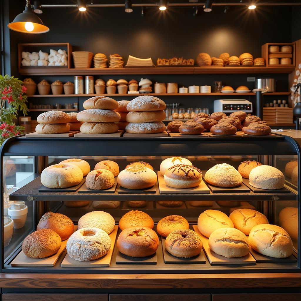 Theke der Bauhaus Leverkusen Bäckerei mit einer Auswahl an Backwaren