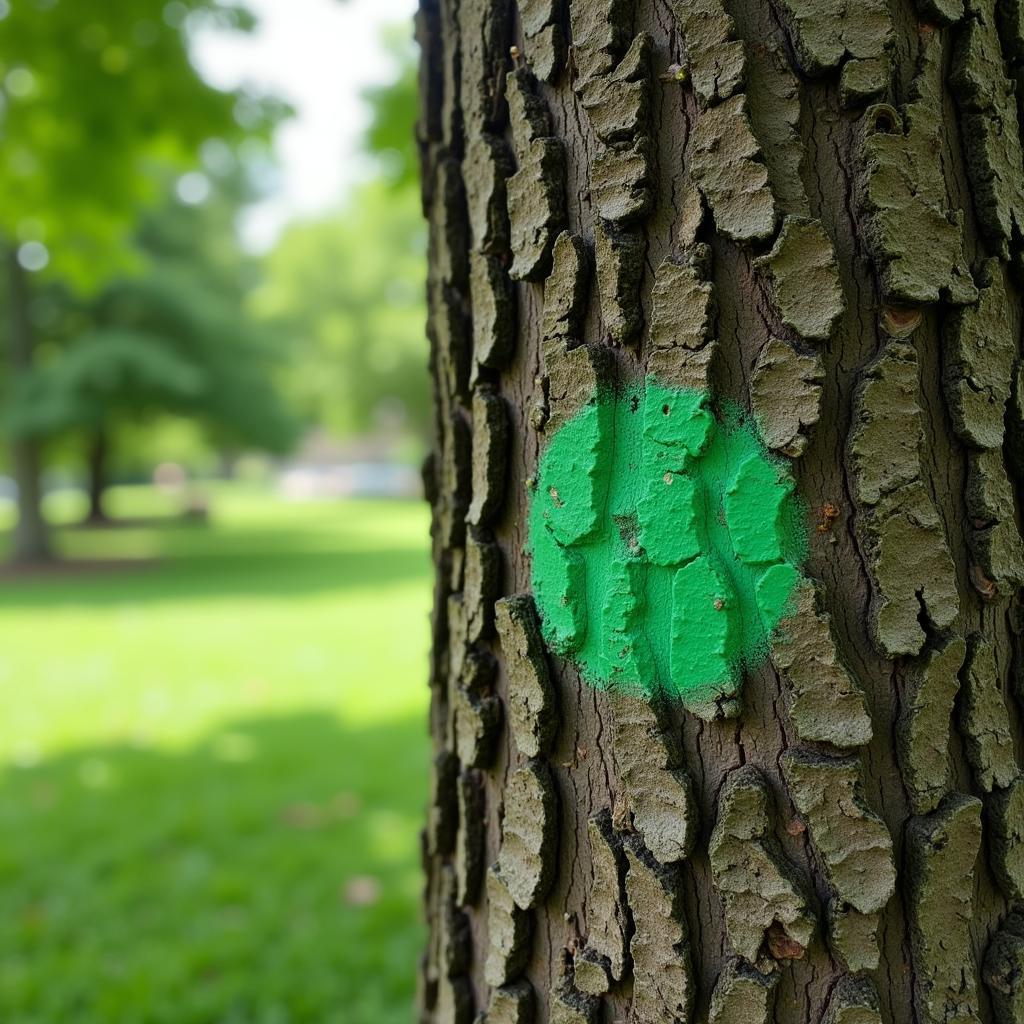 Baum mit grünem Punkt in Leverkusen